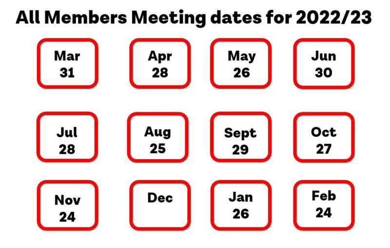 Calendar of All Member Meeting dates for 2022/23