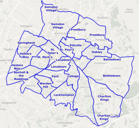 Map of the current wards of the Borough of Cheltenham